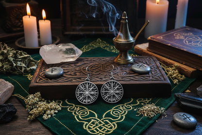 Viking Compass Earrings - Sorceress Sanctuary Steel color