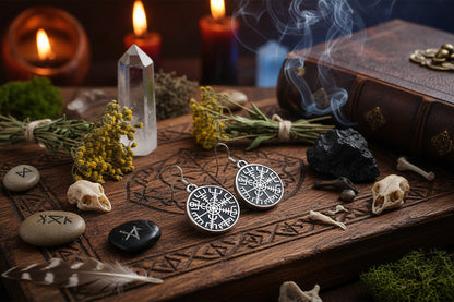 Viking Compass Earrings - Sorceress Sanctuary Steel color