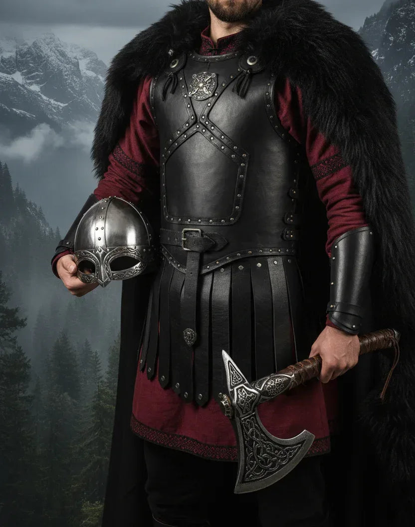 Viking Leather Skirt - Sorceress Sanctuary Black+belt-Dark brown+belt-Black without belt-Dark brown without belt