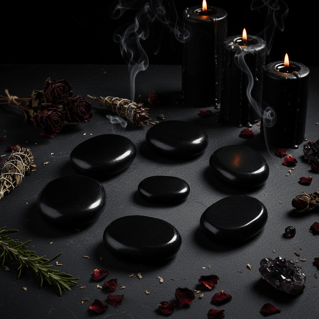 Set of black stones on a white background