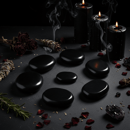 Set of black stones on a white background