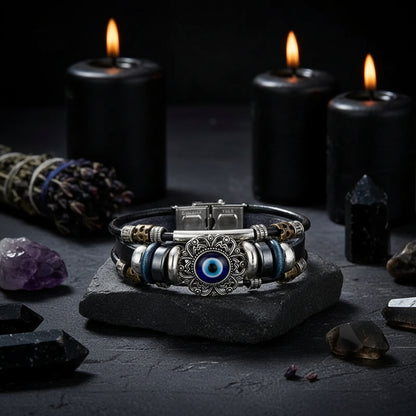 Vintage Hollow Evil Eye Stainless Steel Turquoise Bracelet Sorceress Sanctuary