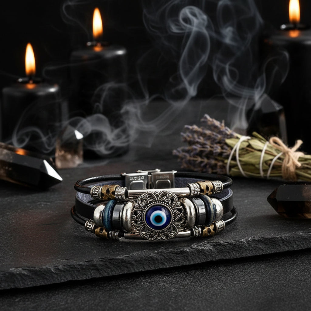 Vintage Hollow Evil Eye Stainless Steel Turquoise Bracelet Sorceress Sanctuary