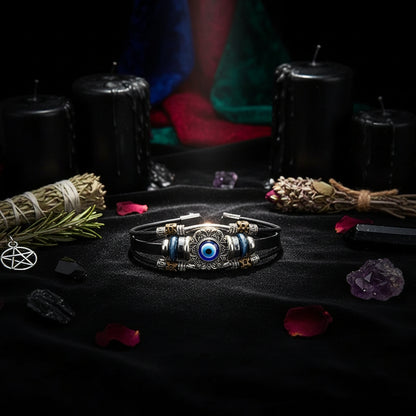 Vintage Hollow Evil Eye Stainless Steel Turquoise Bracelet Sorceress Sanctuary