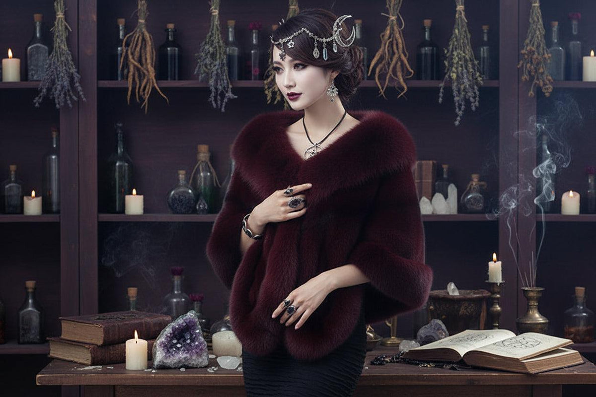 Wiccan Fur Shawl - Sorceress Sanctuary Red / One size-Black / One size-Grey / One size-Wine Red / One size-White / One size