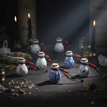 Wish Bottle Necklace - Sorceress Sanctuary Entangling Lotus-White Peony-Straight bottle peony-Happy-Small wild flowers
