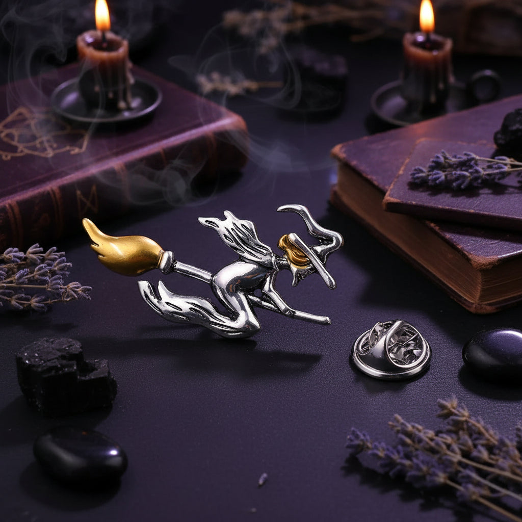 Vintage Witch Broom Brooch - Unique Sweater Accessory Sorceress Sanctuary