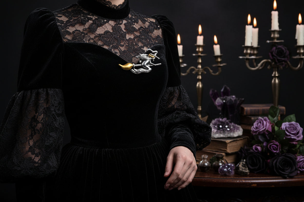 Vintage Witch Broom Brooch - Unique Sweater Accessory Sorceress Sanctuary