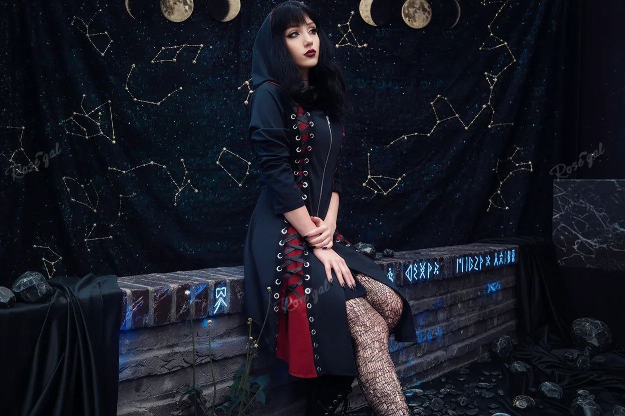 Witch Hooded Dress - Sorceress Sanctuary Black / S-Black / M-Black / L-Black / XL-Black / XXL