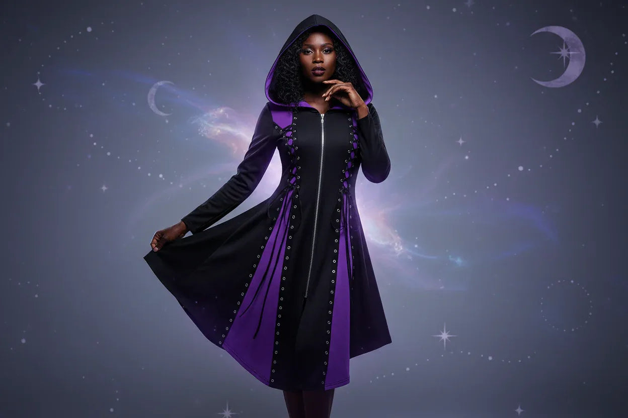 Witch Hooded Dress - Sorceress Sanctuary Black / S-Black / M-Black / L-Black / XL-Black / XXL