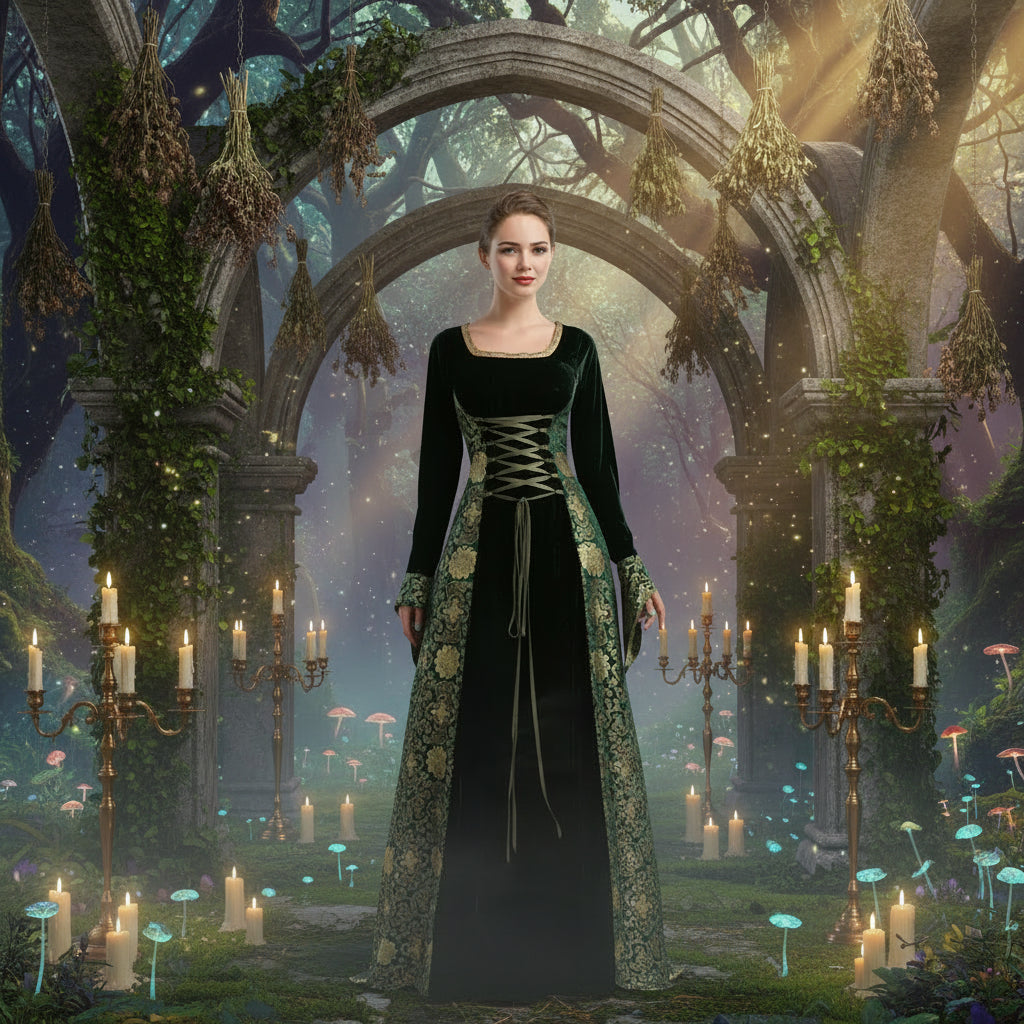 Witch Medieval Gown - Sorceress Sanctuary Green / M