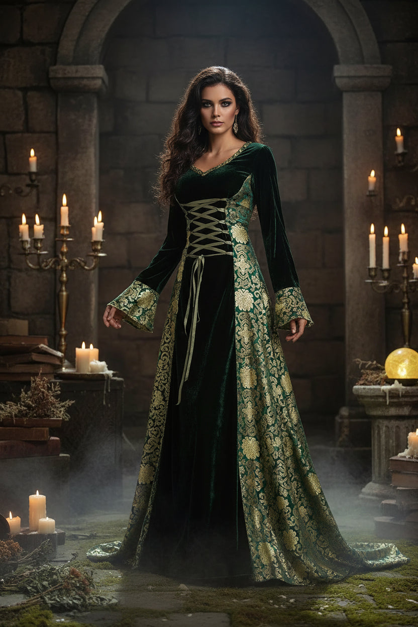 Witch Medieval Gown - Sorceress Sanctuary Green / M