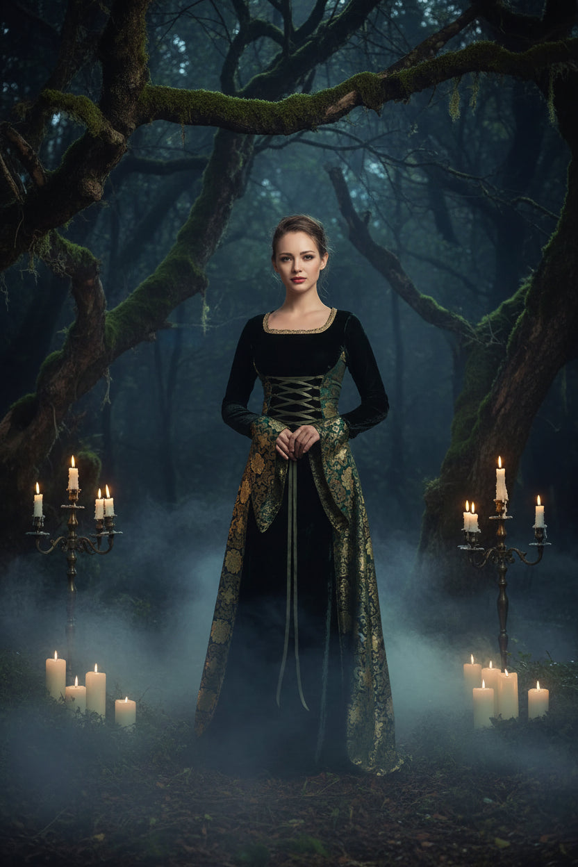 Witch Medieval Gown - Sorceress Sanctuary Green / M