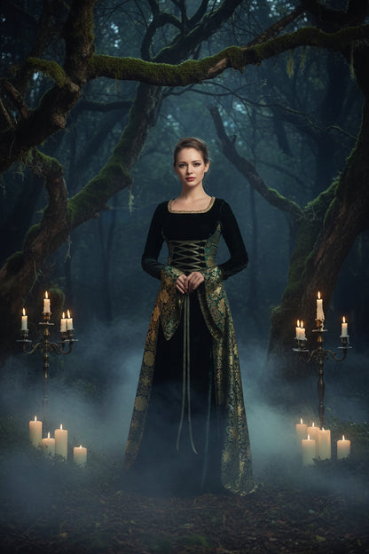 Witch Medieval Gown - Sorceress Sanctuary Green / M