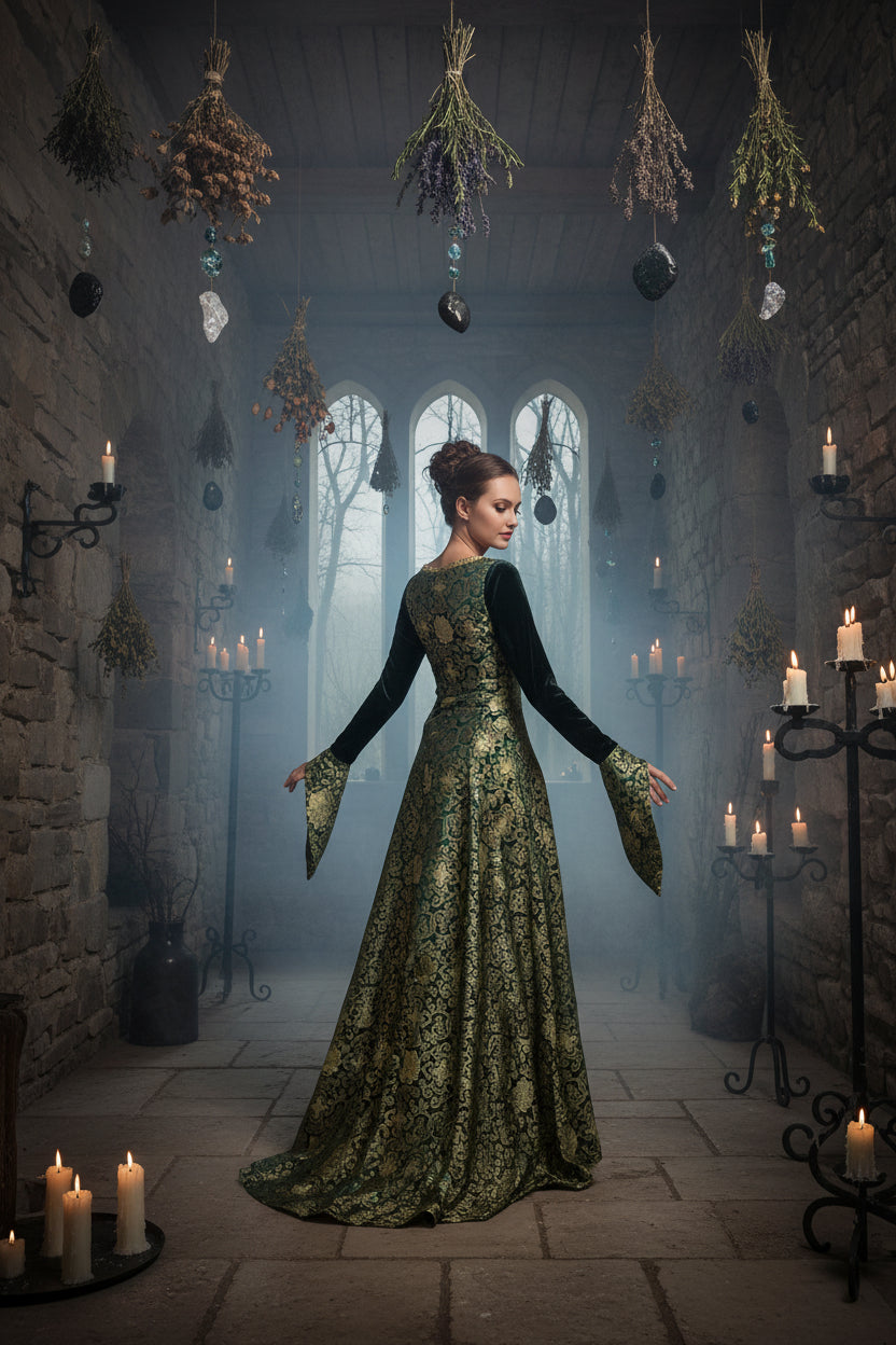 Witch Medieval Gown - Sorceress Sanctuary Green / M