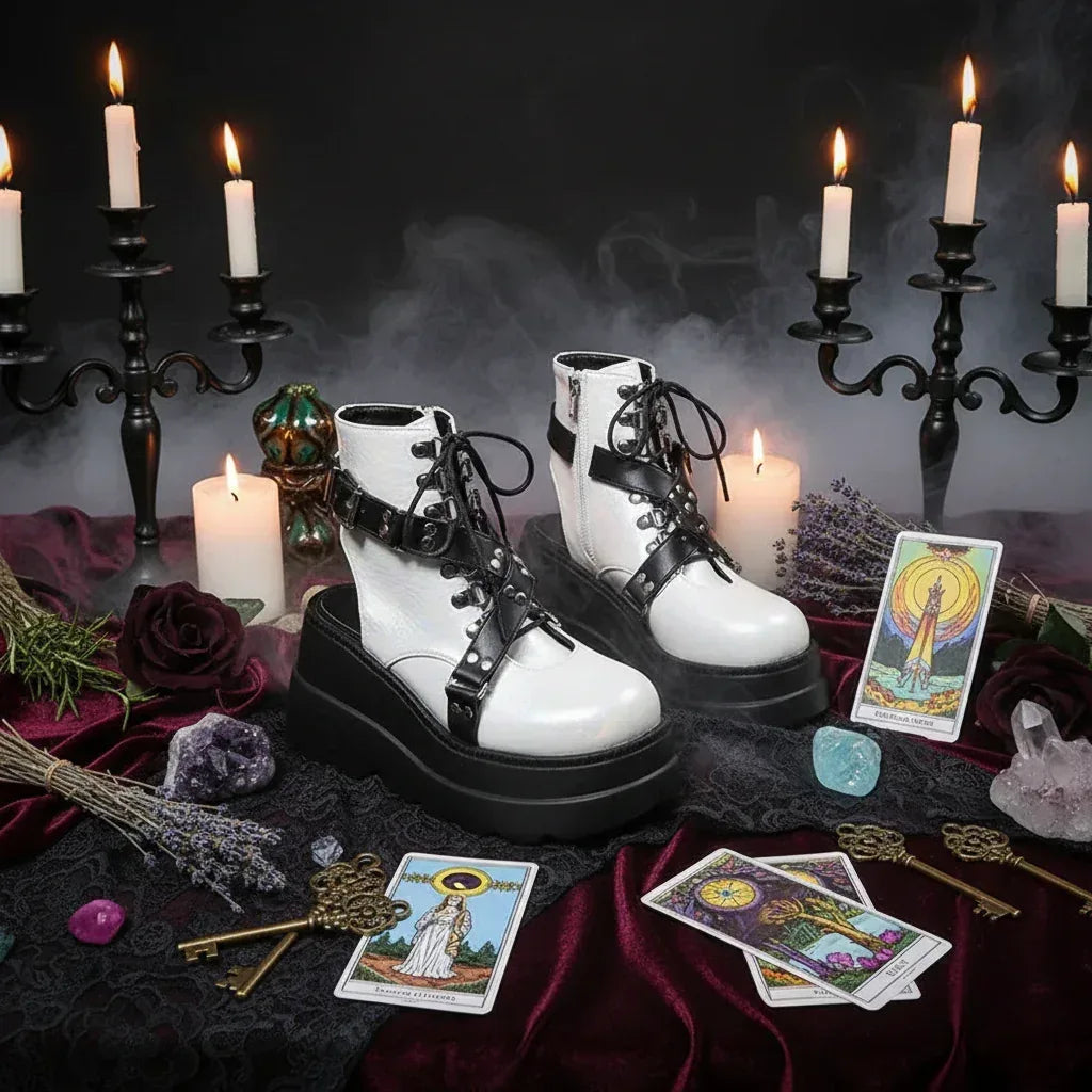 Witch Platform Boots - Sorceress Sanctuary White / 37size-Black / 36size-Black / 42size-Black / 39size-White / 43size