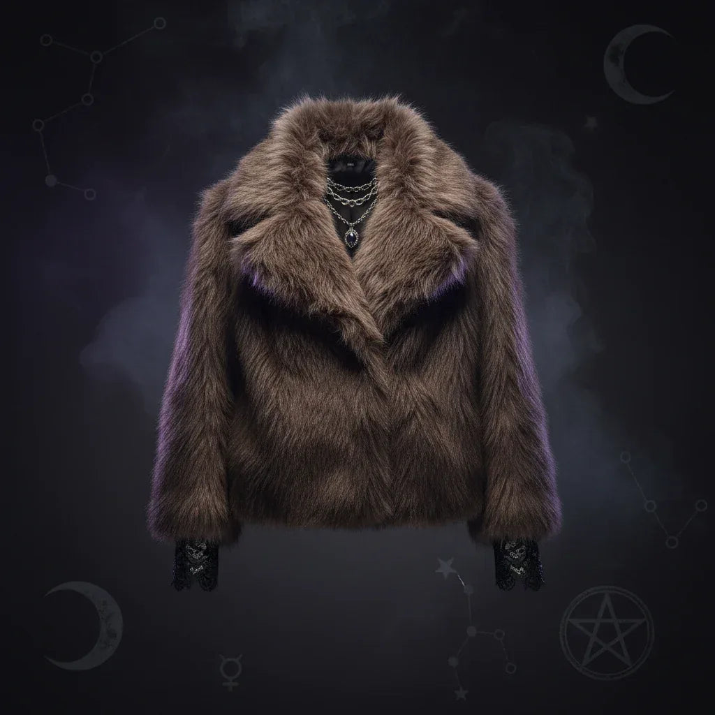Witch Plush Coat - Sorceress Sanctuary Beige / L-Beige / M-Beige / S-Beige / XS-Black / S