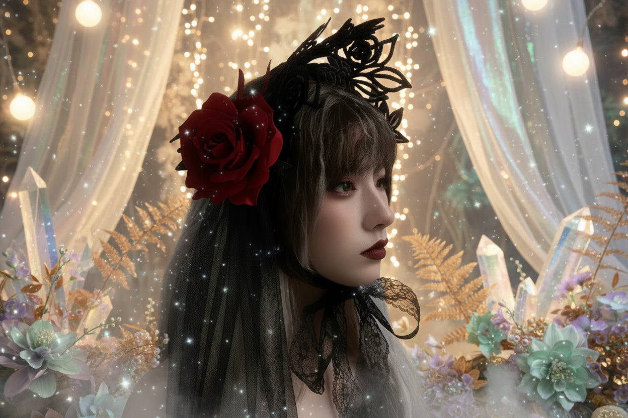 Witch Rose Headpiece - Sorceress Sanctuary Black