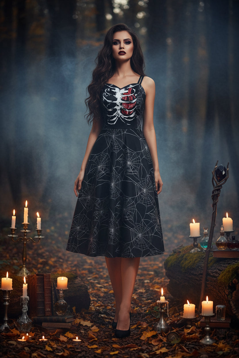 Halloween Skeleton Skull Digital Print Dress Sorceress Sanctuary