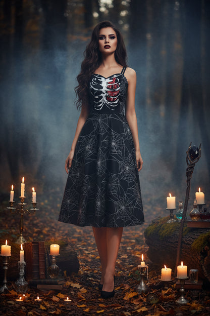Halloween Skeleton Skull Digital Print Dress Sorceress Sanctuary