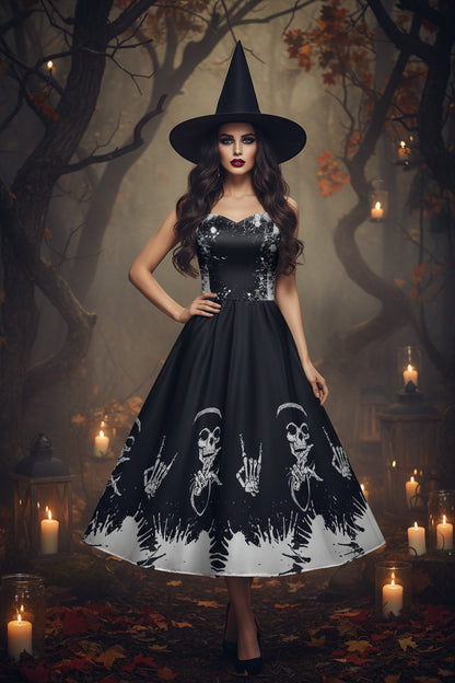 Halloween Skeleton Skull Digital Print Dress Sorceress Sanctuary