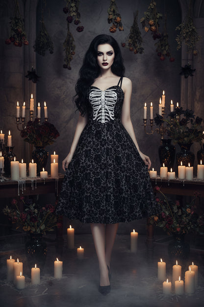 Halloween Skeleton Skull Digital Print Dress Sorceress Sanctuary