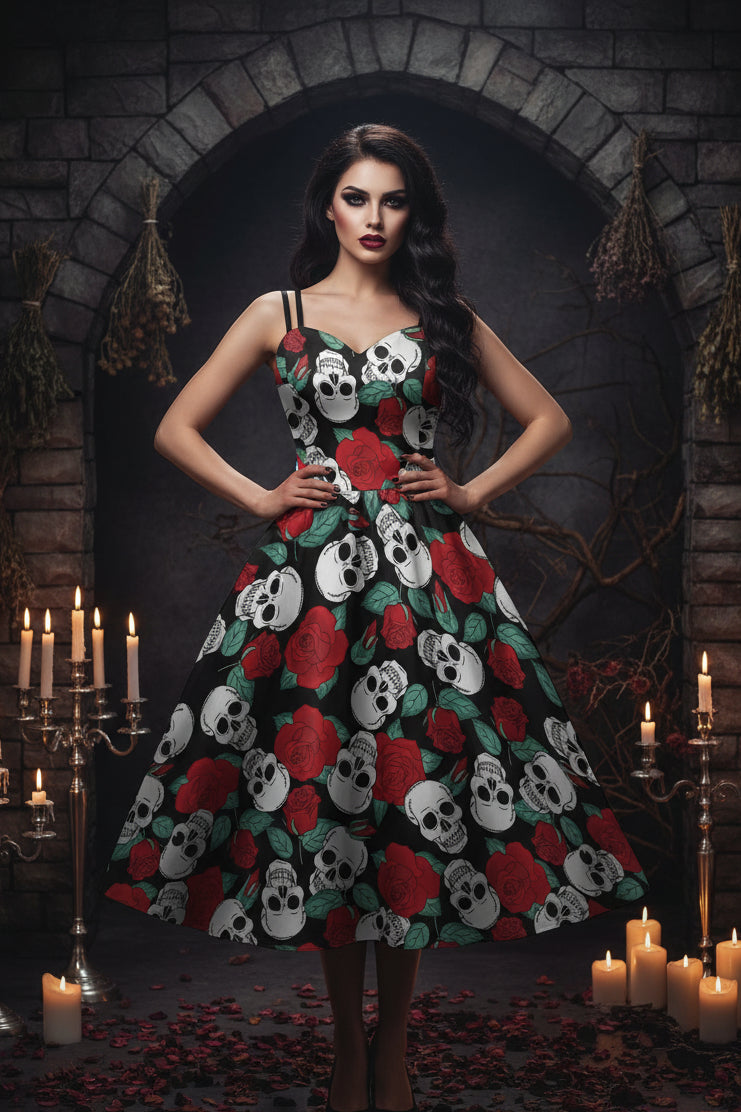 Halloween Skeleton Skull Digital Print Dress Sorceress Sanctuary