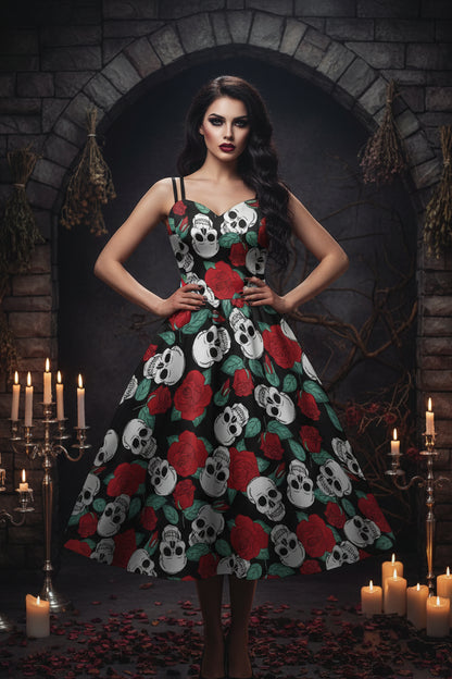 Halloween Skeleton Skull Digital Print Dress Sorceress Sanctuary