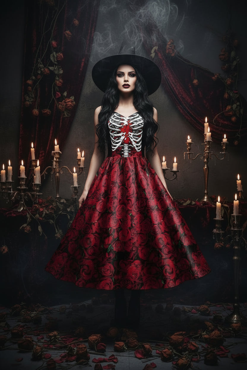 Halloween Skeleton Skull Digital Print Dress Sorceress Sanctuary
