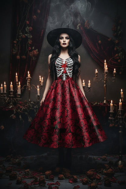 Halloween Skeleton Skull Digital Print Dress Sorceress Sanctuary