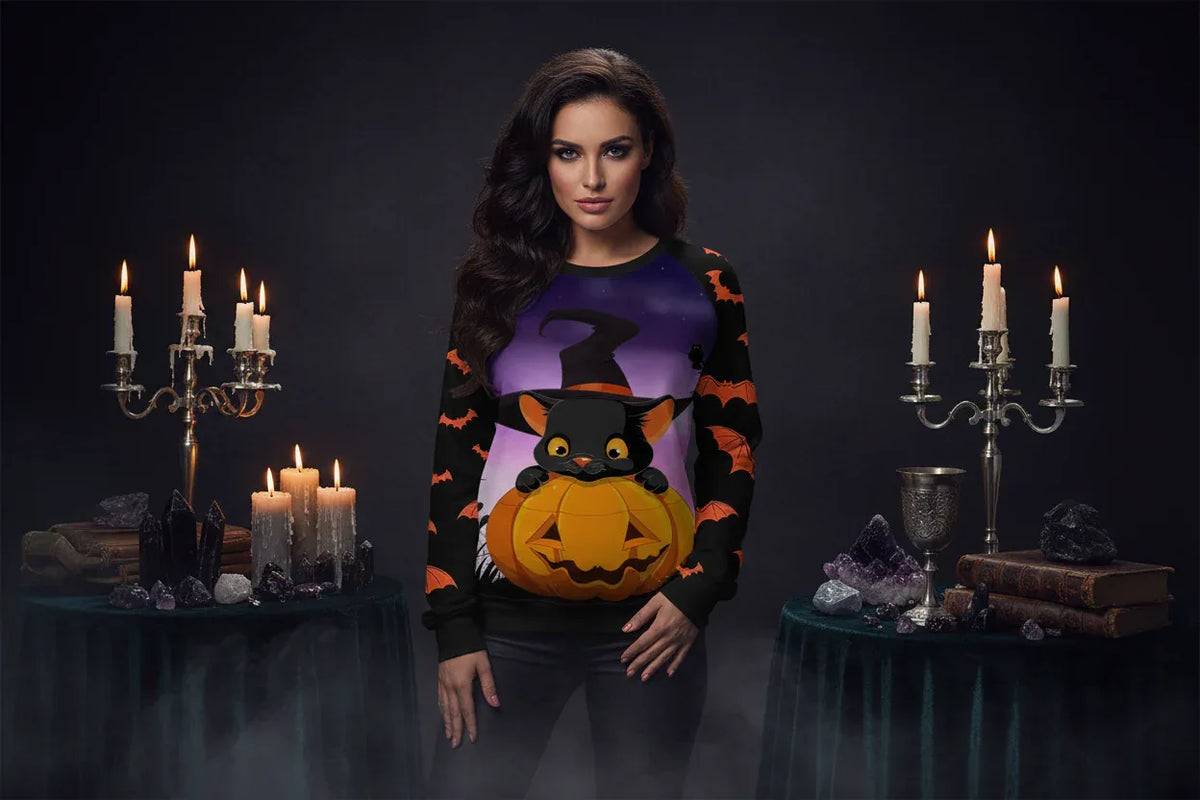 Witch Sweater - Sorceress Sanctuary Witch Cat On Pumpkin / XS-Witch Cat On Pumpkin / S-Witch Cat On Pumpkin / M-Witch Cat On Pumpkin / L-Witch Cat On Pumpkin / XL