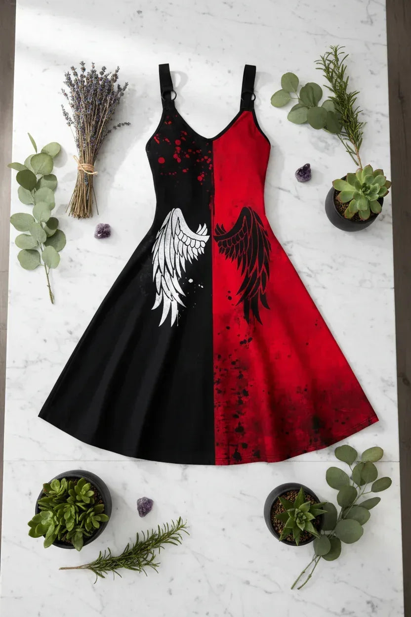Witchy Winged Dress - Sorceress Sanctuary Red / S-Red / M-Red / L-Red / XL-Black / S
