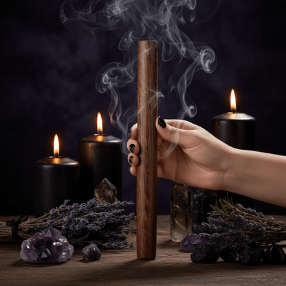 Two wooden sticks held by a hand with measurements displayed on a light gray background.