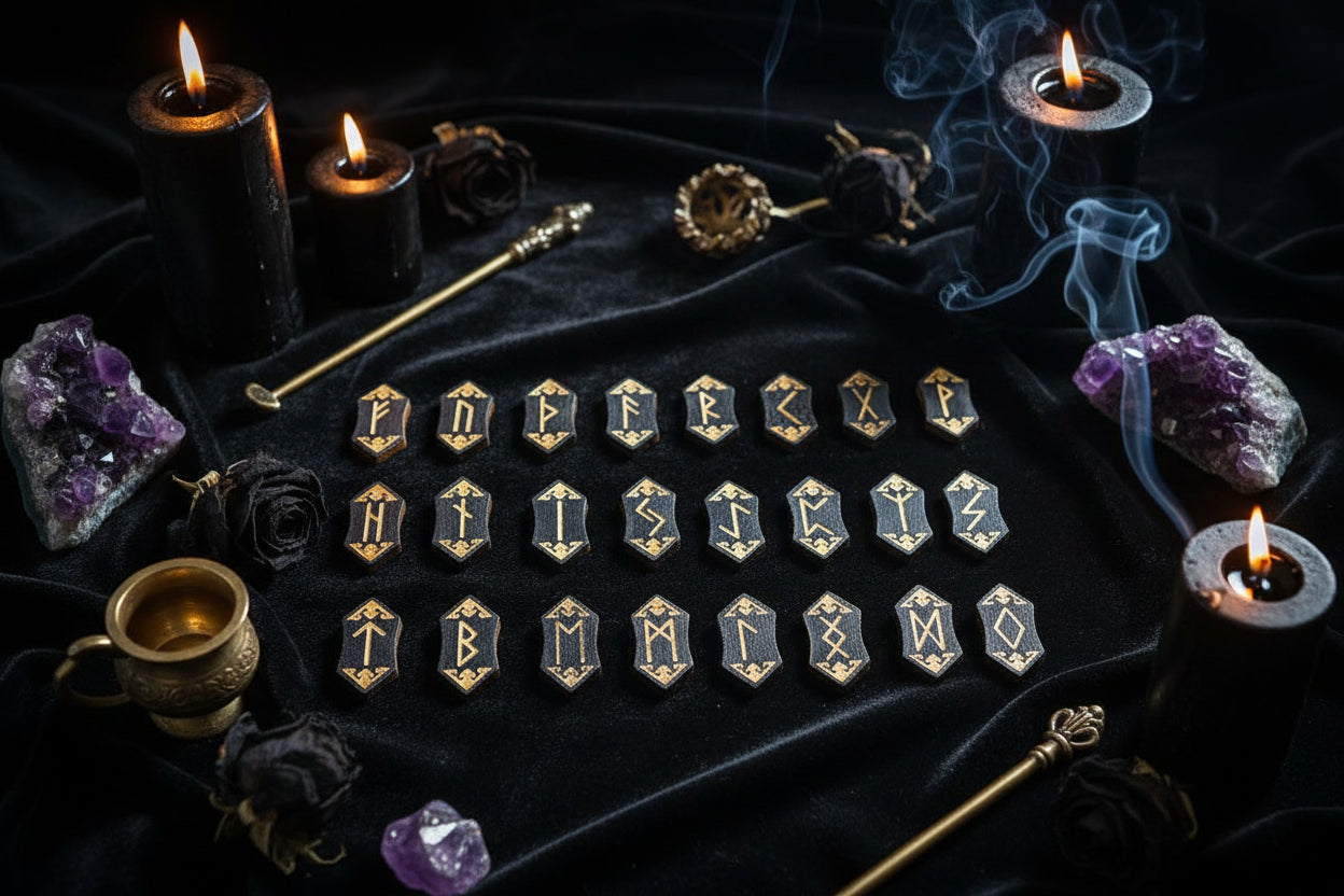 Woodcut Rune Set - Sorceress Sanctuary Black / Wooden Props