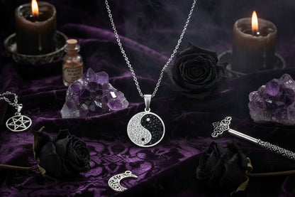 Yin Yang Crystal Necklace - Sorceress Sanctuary Steel color