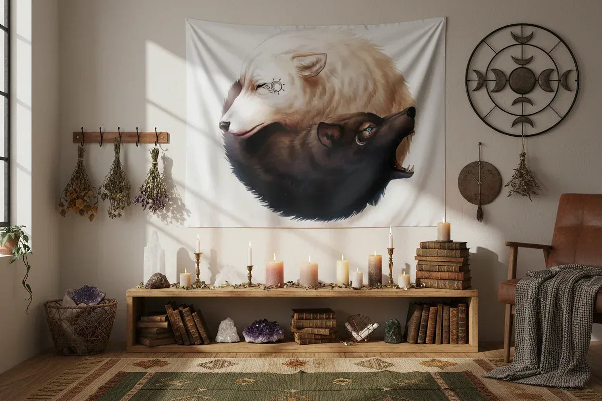 Yin Yang Wolf Tapestry - Sorceress Sanctuary 150x130cm-150x200cm
