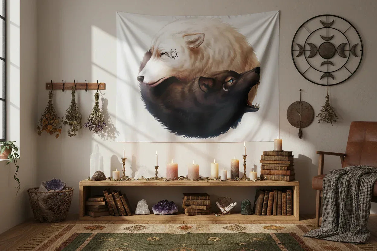 Yin Yang Wolf Tapestry - Sorceress Sanctuary 150x130cm-150x200cm