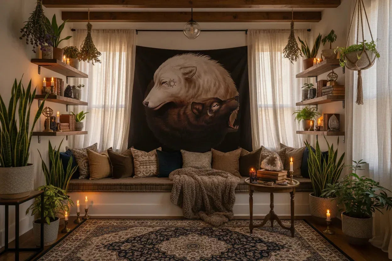 Yin Yang Wolf Tapestry - Sorceress Sanctuary 150x130cm-150x200cm