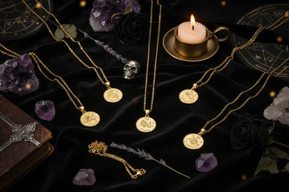 Zodiac Coin Necklace - Sorceress Sanctuary Gold / Virgo-Gold / Cancer-Gold / Aquarius-Gold / Capricorn-Gold / Libra