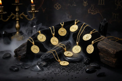 Zodiac Coin Necklace - Sorceress Sanctuary Gold / Virgo-Gold / Cancer-Gold / Aquarius-Gold / Capricorn-Gold / Libra
