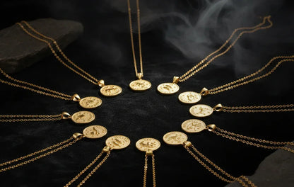 Zodiac Coin Necklace - Sorceress Sanctuary Gold / Virgo-Gold / Cancer-Gold / Aquarius-Gold / Capricorn-Gold / Libra