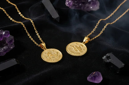 Zodiac Coin Necklace - Sorceress Sanctuary Gold / Virgo-Gold / Cancer-Gold / Aquarius-Gold / Capricorn-Gold / Libra