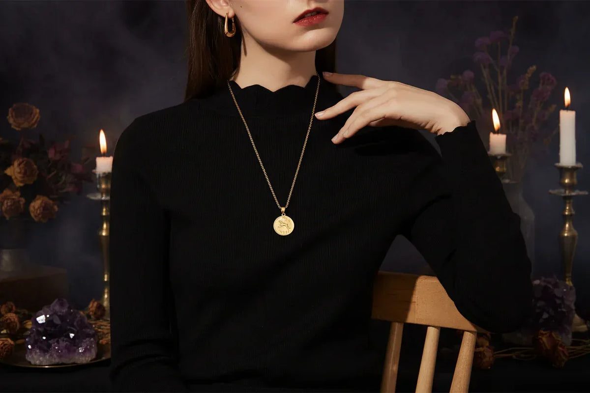 Zodiac Coin Necklace - Sorceress Sanctuary Gold / Virgo-Gold / Cancer-Gold / Aquarius-Gold / Capricorn-Gold / Libra