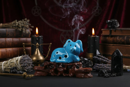 Zodiac Dog Incense - Sorceress Sanctuary Pink ear-Pink face-Blue-Matt blue