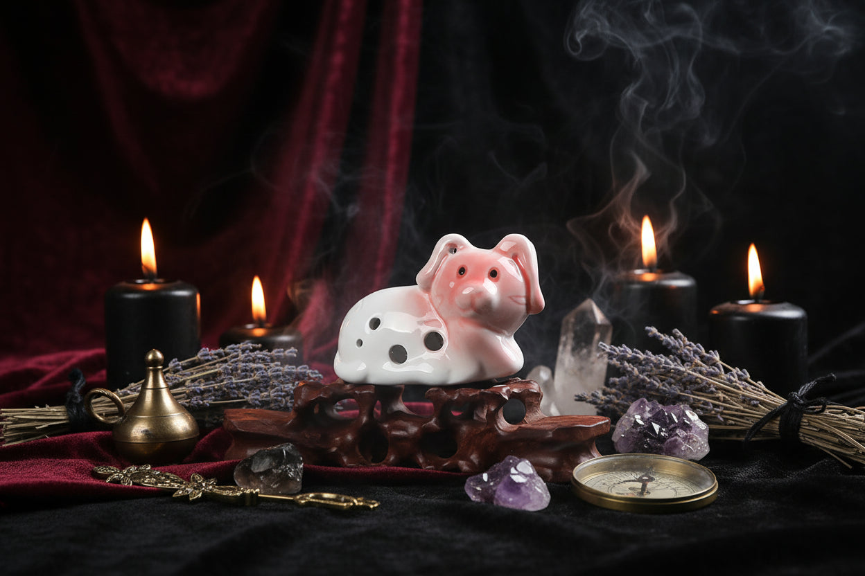 Zodiac Dog Incense - Sorceress Sanctuary Pink ear-Pink face-Blue-Matt blue