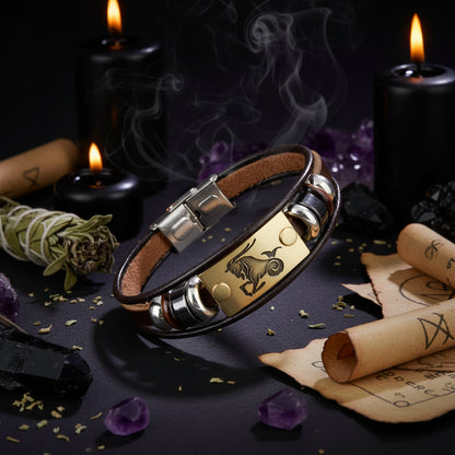Zodiac Leather Bracelet - Sorceress Sanctuary Aries-Cancer-Scorpio-Sagittarius-Taurus