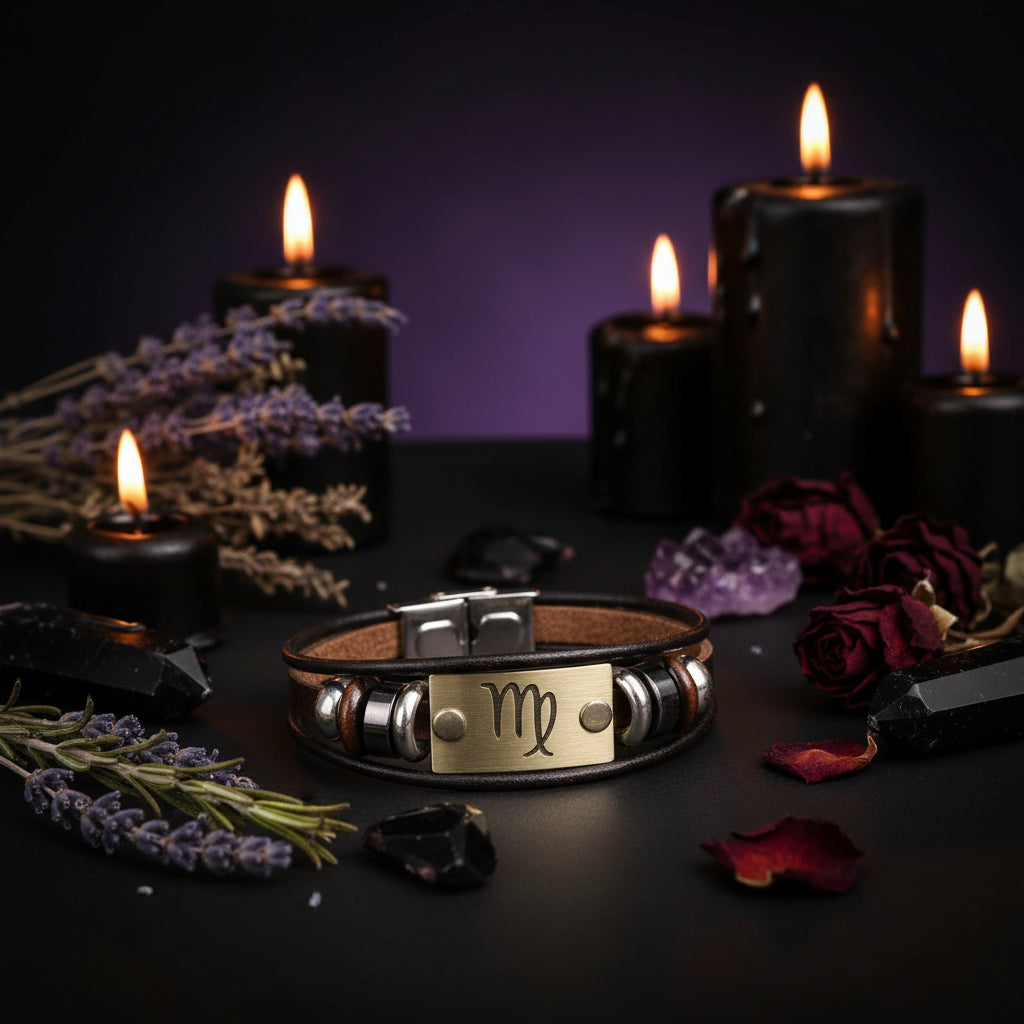 Zodiac Leather Bracelet - Sorceress Sanctuary Aries-Cancer-Scorpio-Sagittarius-Taurus