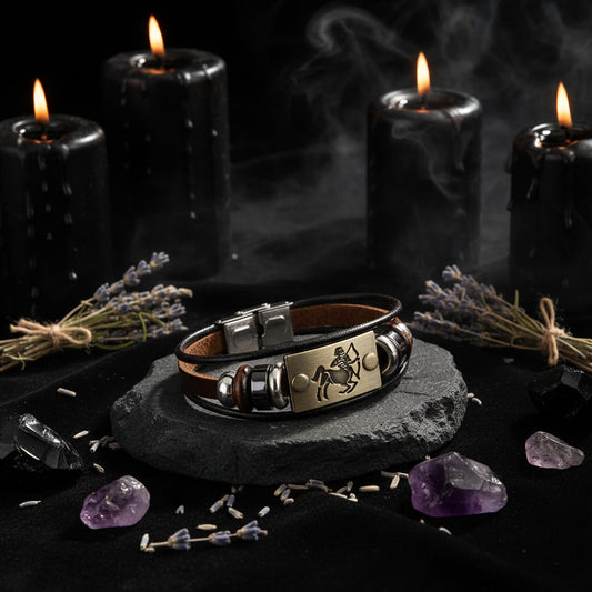 Zodiac Leather Bracelet - Sorceress Sanctuary Aries-Cancer-Scorpio-Sagittarius-Taurus