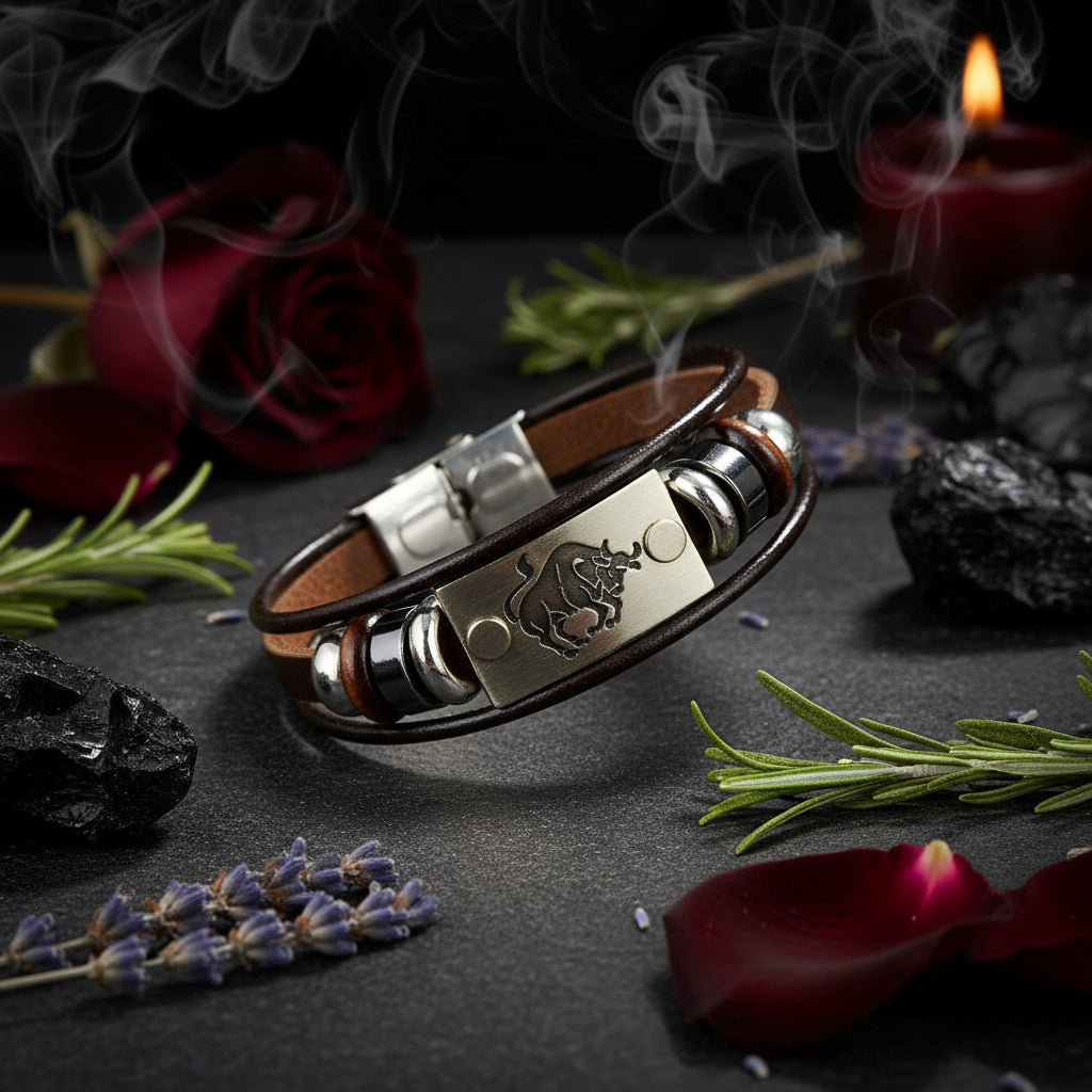 Zodiac Leather Bracelet - Sorceress Sanctuary Aries-Cancer-Scorpio-Sagittarius-Taurus