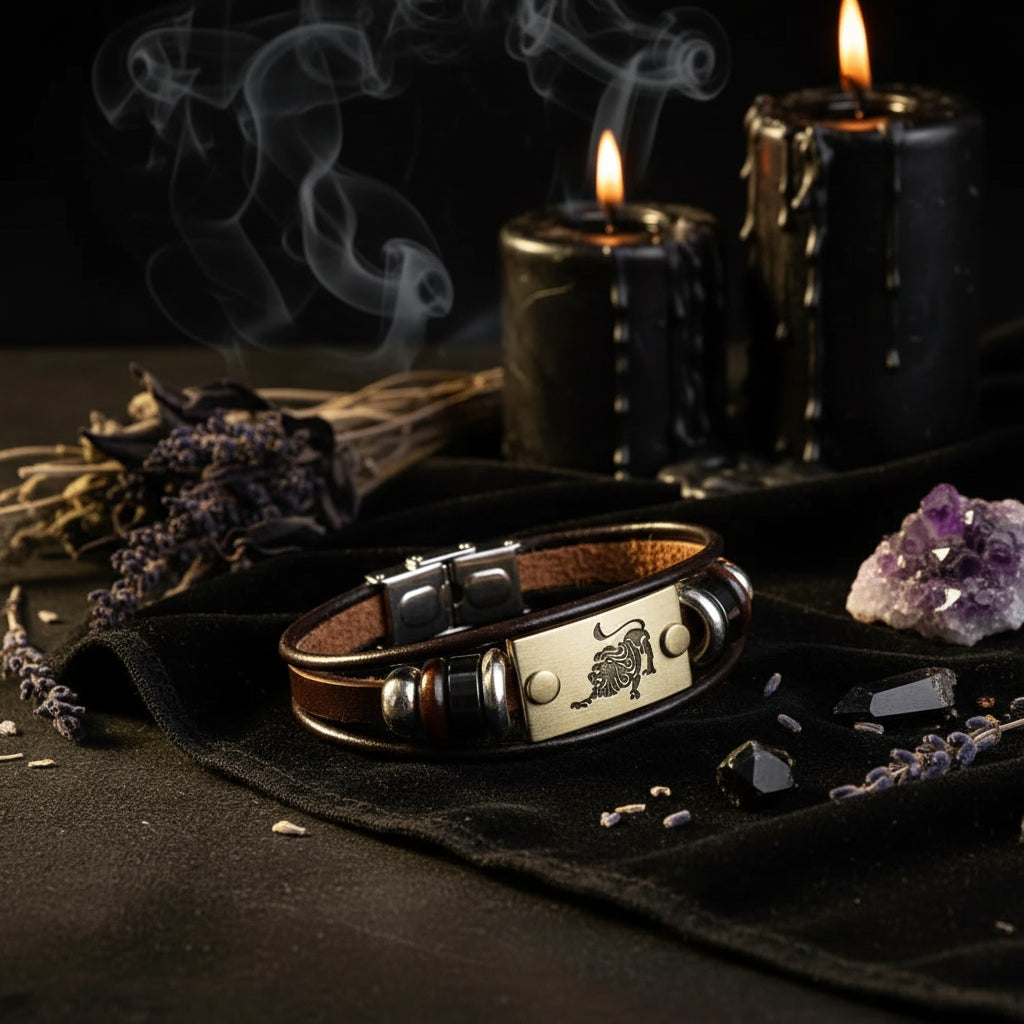 Zodiac Leather Bracelet - Sorceress Sanctuary Aries-Cancer-Scorpio-Sagittarius-Taurus